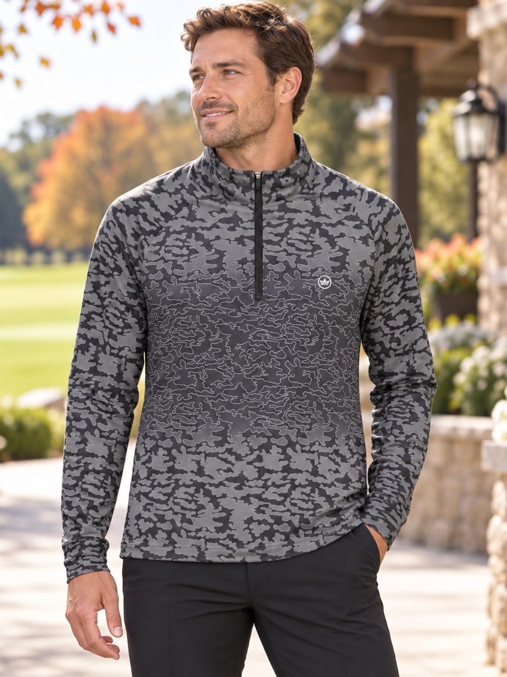 Peter Millar Men’s Camo Performance Quarter-Zip Golf Pullover M